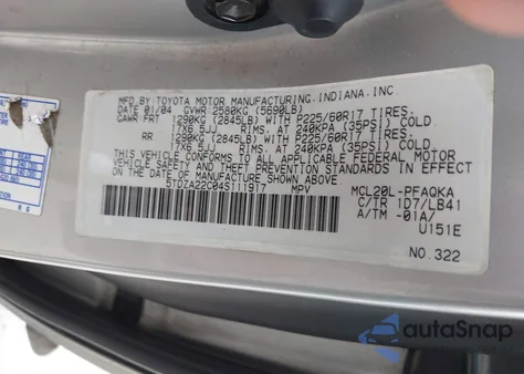 2004 Toyota Sienna Xle Limited from USA, damaged, VIN 5TDZA22C04S111917